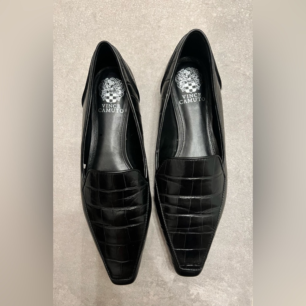 Vince Camuto Kallassa Black Leather Crocodile Slip On Loafers Shoes Size 9.5 M